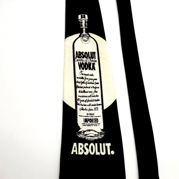 Absolut Vodka Mens Tie 100% Silk Bartender Waiter Waitress Club Cocktail Black - Picture 2 of 5